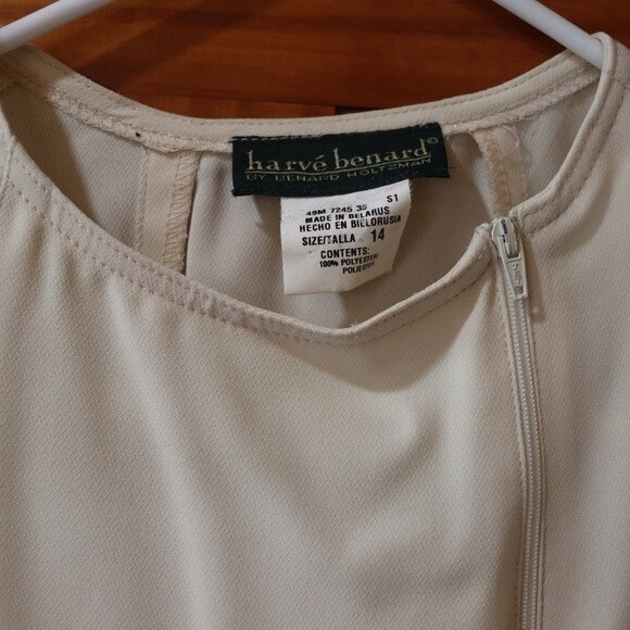Harve Bernard Cream Front Moto Zip Sleeveless Shell Top Vintage 14 - Picture 7 of 8